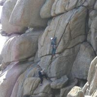 Roger leading at Porthgwarra Buttress (Virginia Castick)