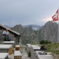 Dave packing back at Albigna Hut (James Richardson)