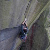 Scott on Constable's Overhang (E5) (Rob Allen)