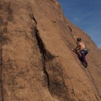 Phoebe leading Mittelweg (Arista) on the amazing grippy granite of Tazka South Dome (Andy Stratford)